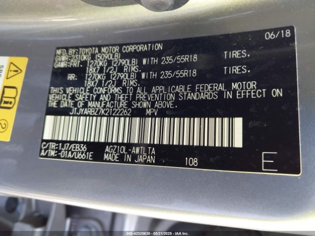 JTJYARBZ7K2122262 Lexus Nx 300 F Sport