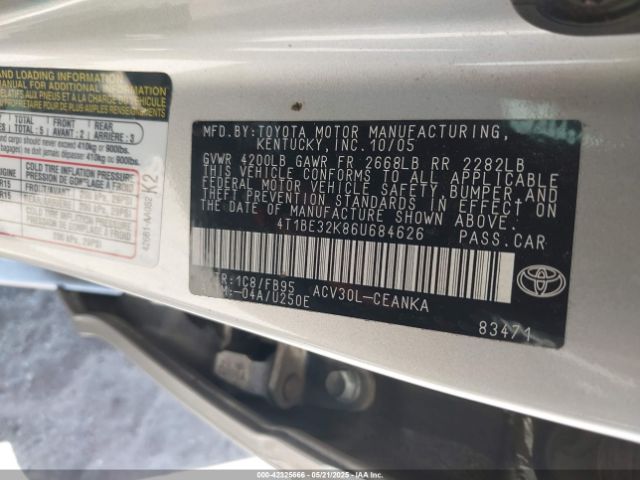 2006 TOYOTA CAMRY 4T1BE32K86U684626 Photo 8