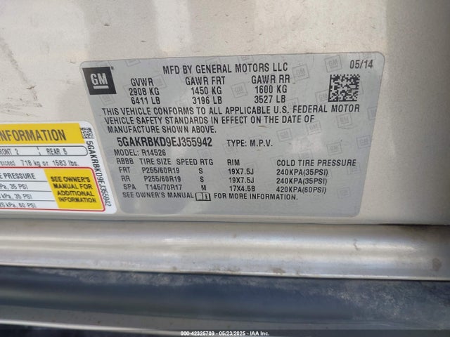5GAKRBKD9EJ355942 Buick llt