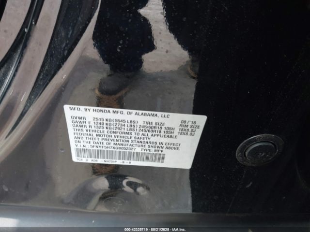 5FNYF5H7XGB052327 Honda Pilot Ex-l