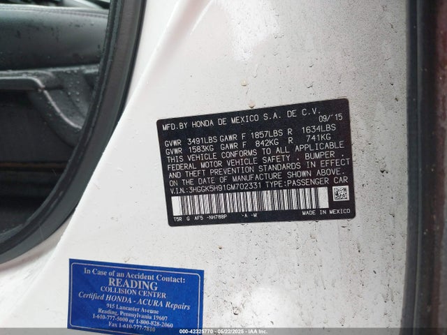 3HGGK5H91GM702331 Honda Fit Ex-l