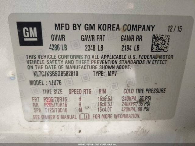 KL7CJKSB5GB582810 Chevrolet luv - mfi, vvt, alum, gme e85 max