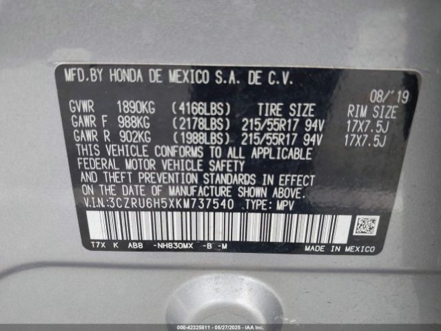 3CZRU6H5XKM737540 Honda HR-V EX