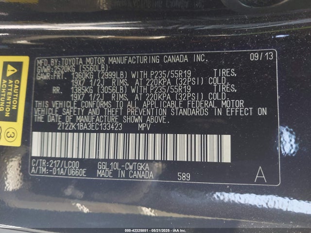 2T2ZK1BA3EC133423 Lexus RX 350