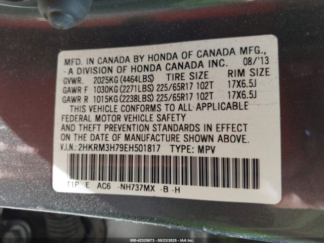 2HKRM3H79EH501817 Honda Cr-v Ex-l