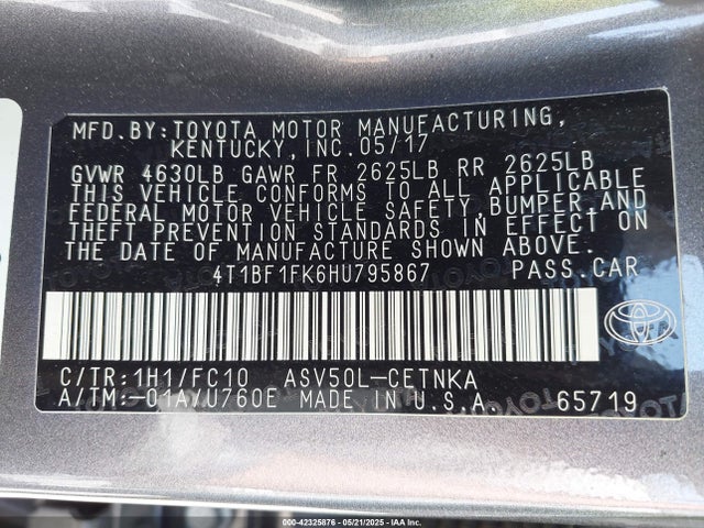 4T1BF1FK6HU795867 Toyota CAMRY LE