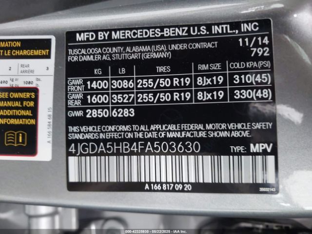 2015 MERCEDES-BENZ ML 350 4JGDA5HB4FA503630 Photo 8