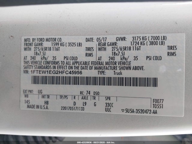 1FTEW1EG2HFC45956 Ford gtdi