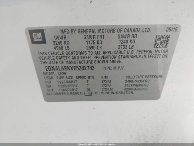 2GNALAEKXF6382783 Chevrolet EQUINOX LS