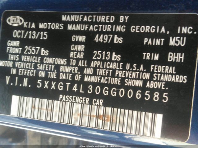 5XXGT4L30GG006585 KIA Optima Lx