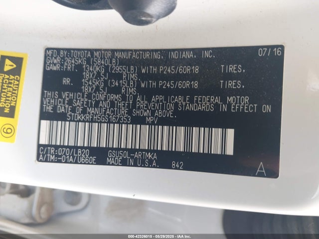 5TDKKRFH5GS167353 Toyota 2gr-fe