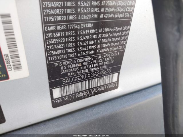 SALGS2KFXGA246850 Land Rover td6 lev3 lev160