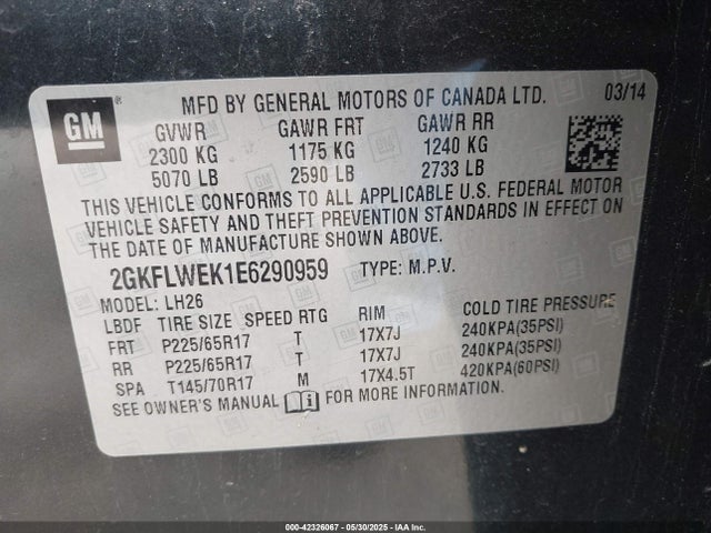 2GKFLWEK1E6290959 GMC lea - flex fuel (gas/alc), aluminum, high output