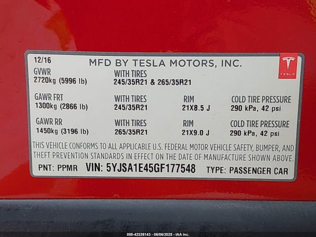 5YJSA1E45GF177548 Tesla MODEL S