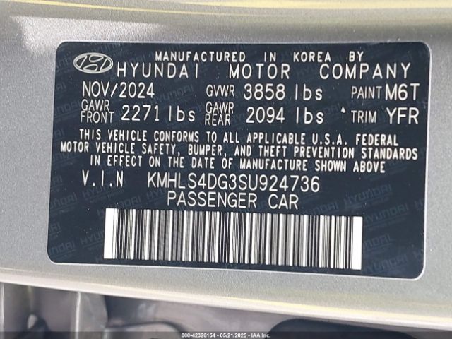 KMHLS4DG3SU924736 Hyundai Elantra Sel Convenience