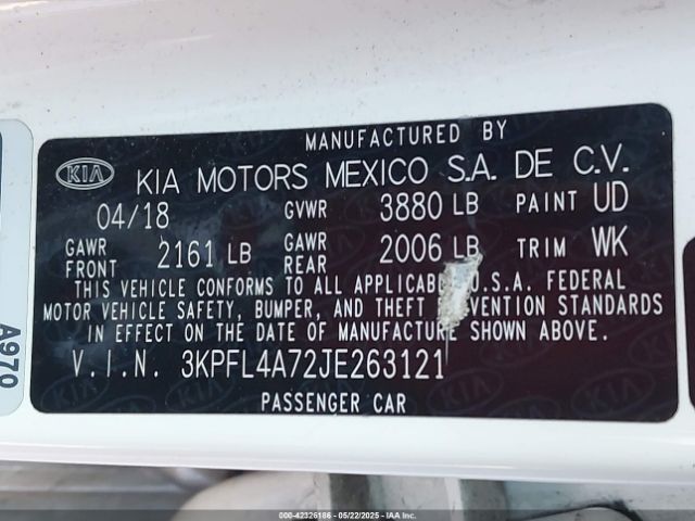 3KPFL4A72JE263121 KIA FORTE S