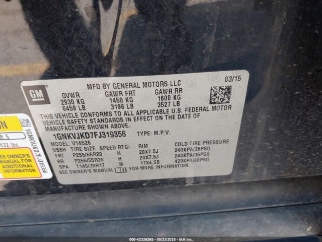 1GNKVJKD7FJ319356 Chevrolet llt
