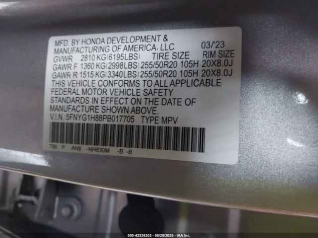 5FNYG1H88PB017705 Honda j35y8