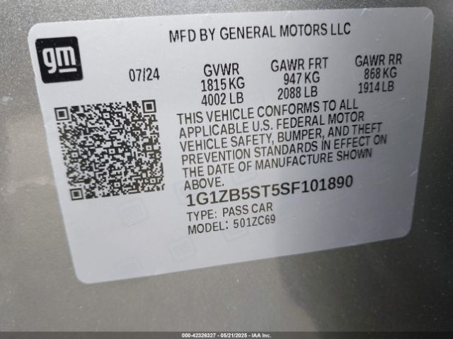1G1ZB5ST5SF101890 Chevrolet Malibu Fwd Ls