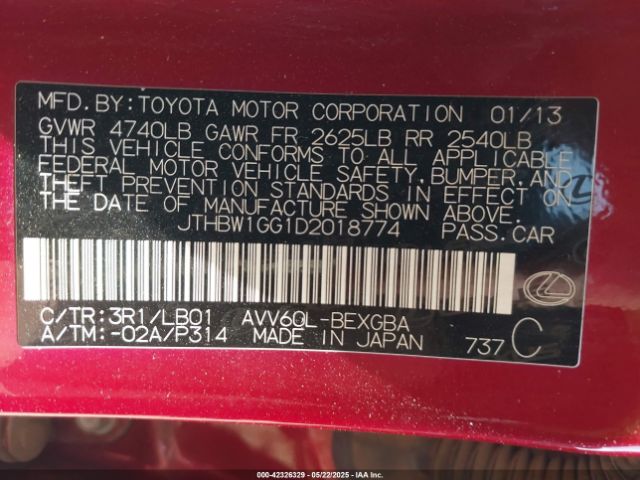 2013 LEXUS ES 300H JTHBW1GG1D2018774 Photo 8