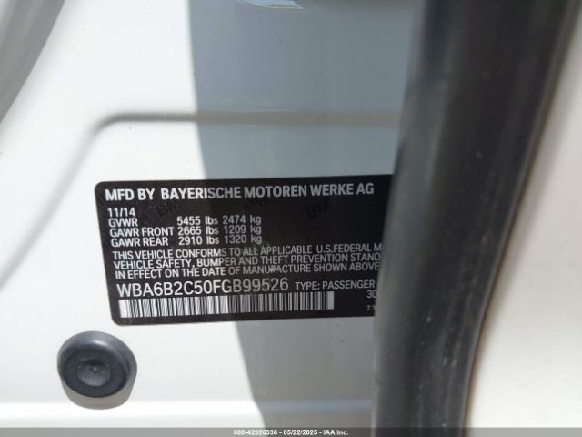 2015 BMW 650I GRAN COUPE WBA6B2C50FGB99526 Photo 8