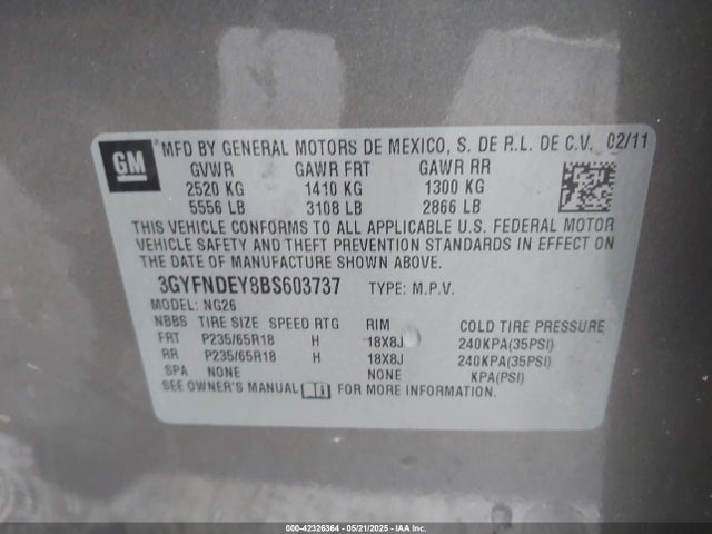 2011 CADILLAC SRX 3GYFNDEY8BS603737 Photo 8