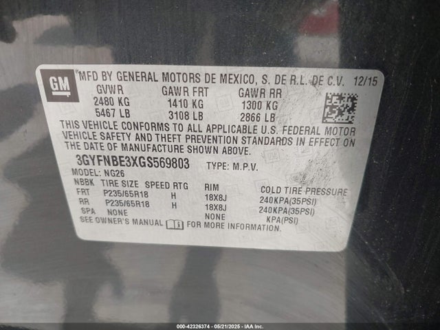 2016 CADILLAC SRX 3GYFNBE3XGS569803 Photo 8