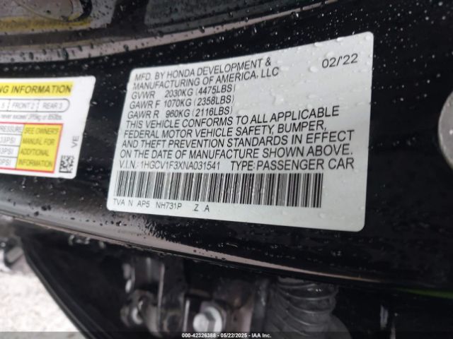 2022 HONDA ACCORD 1HGCV1F3XNA031541 Photo 8