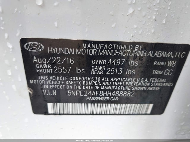 5NPE24AF8HH488882 Hyundai Sonata
