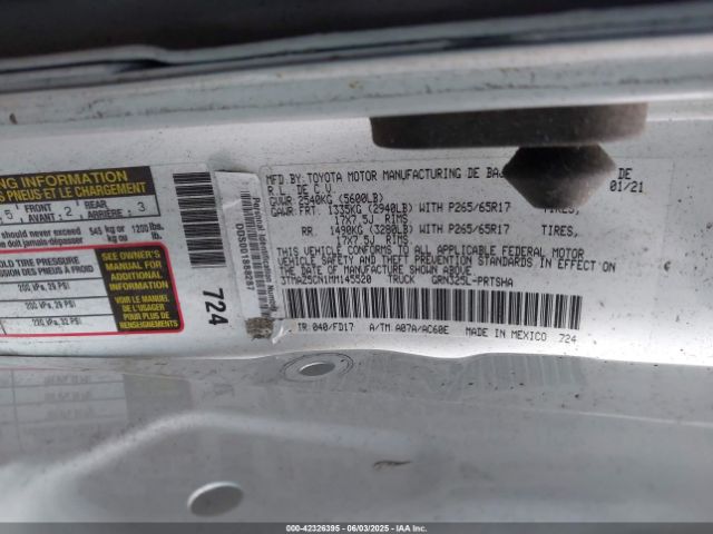 3TMAZ5CN1MM145520 Toyota Tacoma Trd Sport