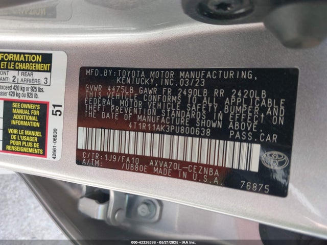 4T1R11AK3PU800638 Toyota a25a-fks