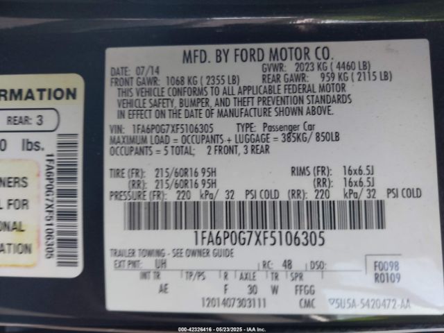 1FA6P0G7XF5106305 Ford FUSION S