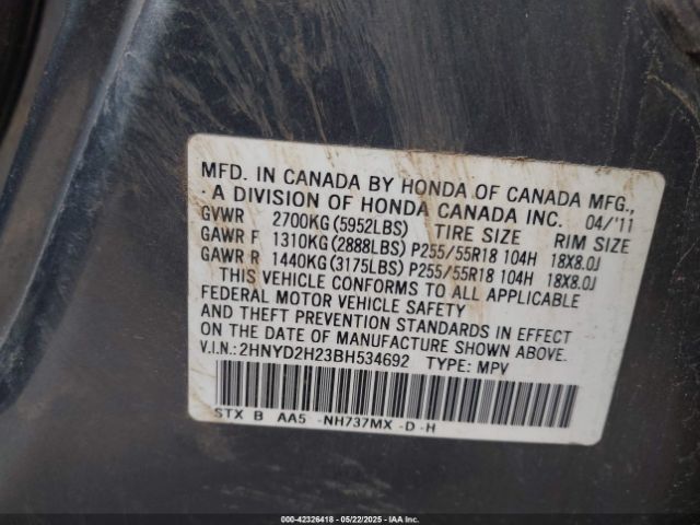 2011 ACURA MDX 2HNYD2H23BH534692 Photo 8