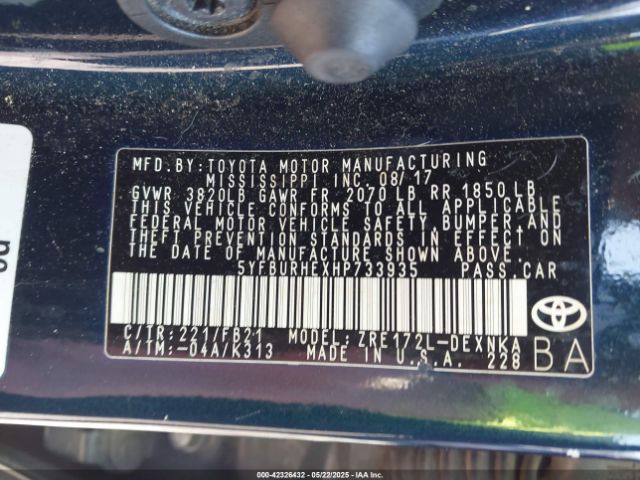 5YFBURHEXHP733935 Toyota Corolla L/le/se/se Special Edition/xle/xse