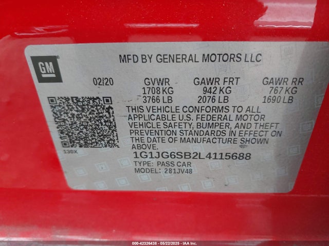 1G1JG6SB2L4115688 Chevrolet Sonic Fwd  1fl 5-door