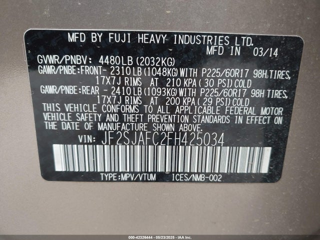 Subaru 2.5na u5 2015 JF2SJAFC2FH425034 Image 9