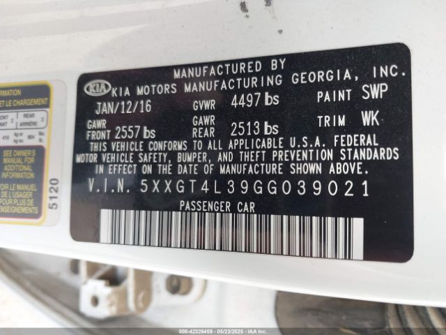5XXGT4L39GG039021 KIA Optima Lx