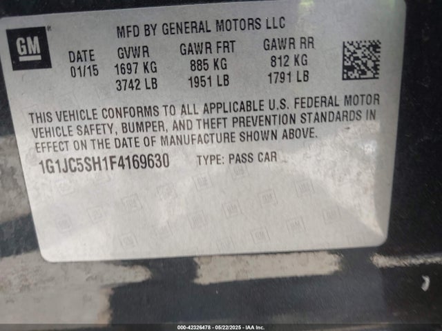 1G1JC5SH1F4169630 Chevrolet Sonic Lt Auto