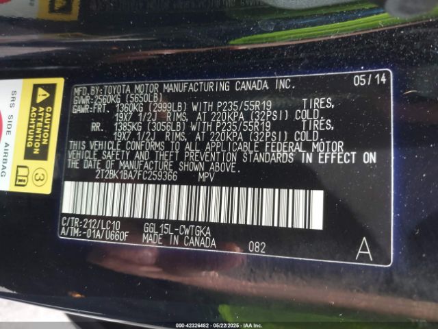 2T2BK1BA7FC259366 Lexus RX 350