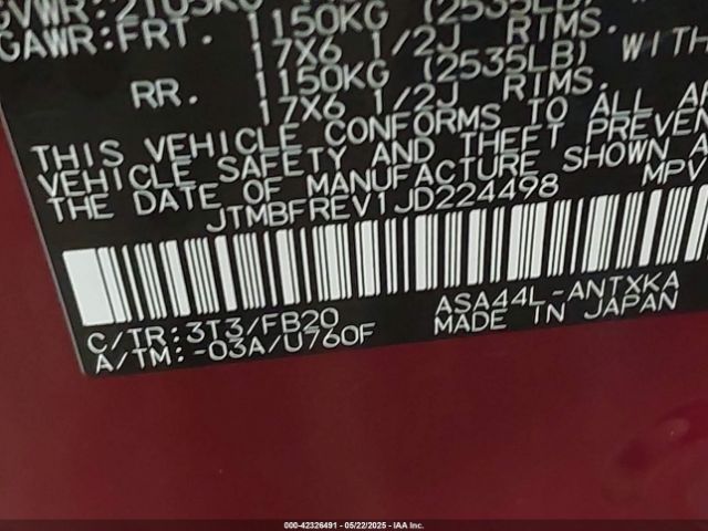 JTMBFREV1JD224498 Toyota RAV4 LE