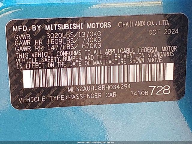 ML32AUHJ8RH034294 Mitsubishi Mirage Es/le