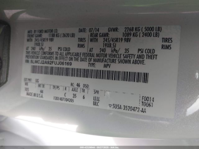 5LMCJ2A92FUJ06169 Lincoln MKC