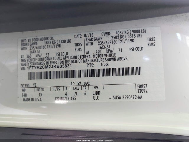 1FTYR2CM2JKB35831 Ford 2018