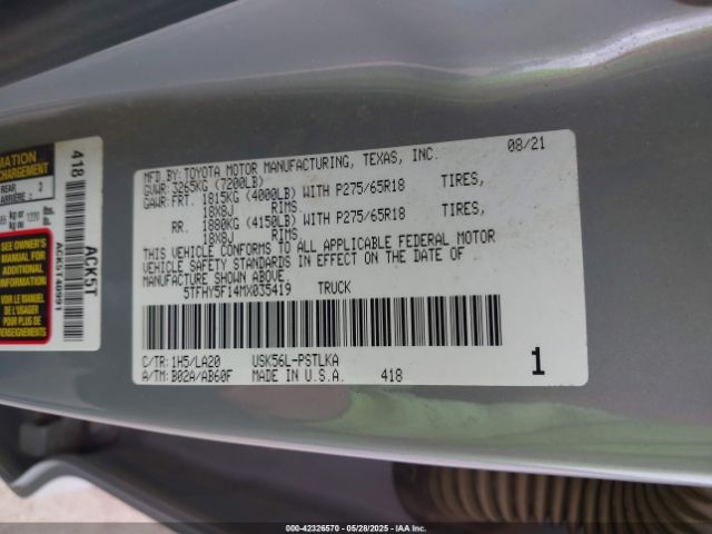 5TFHY5F14MX035419 Toyota 3ur-fe