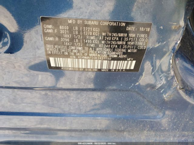 4S4WMAFD3K3431590 Subaru Ascent Premium