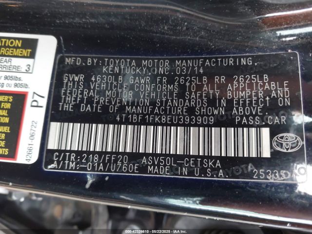 4T1BF1FK8EU393909 Toyota Camry L/le/se/se Sport/xle