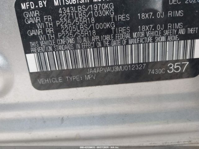 2021 MITSUBISHI OUTLANDER SPORT JA4APVAU3MU012327 Photo 8