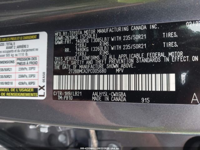 2T2BBMCA2PC005680 Lexus a25a-fxs, 5nm+4nm