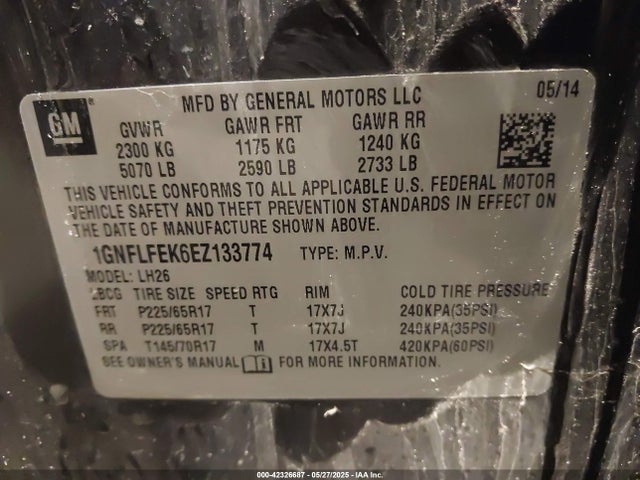 1GNFLFEK6EZ133774 Chevrolet lea - flex fuel (gas/alc), aluminum, high output