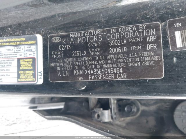 KNAFX4A85E5046464 KIA FORTE EX
